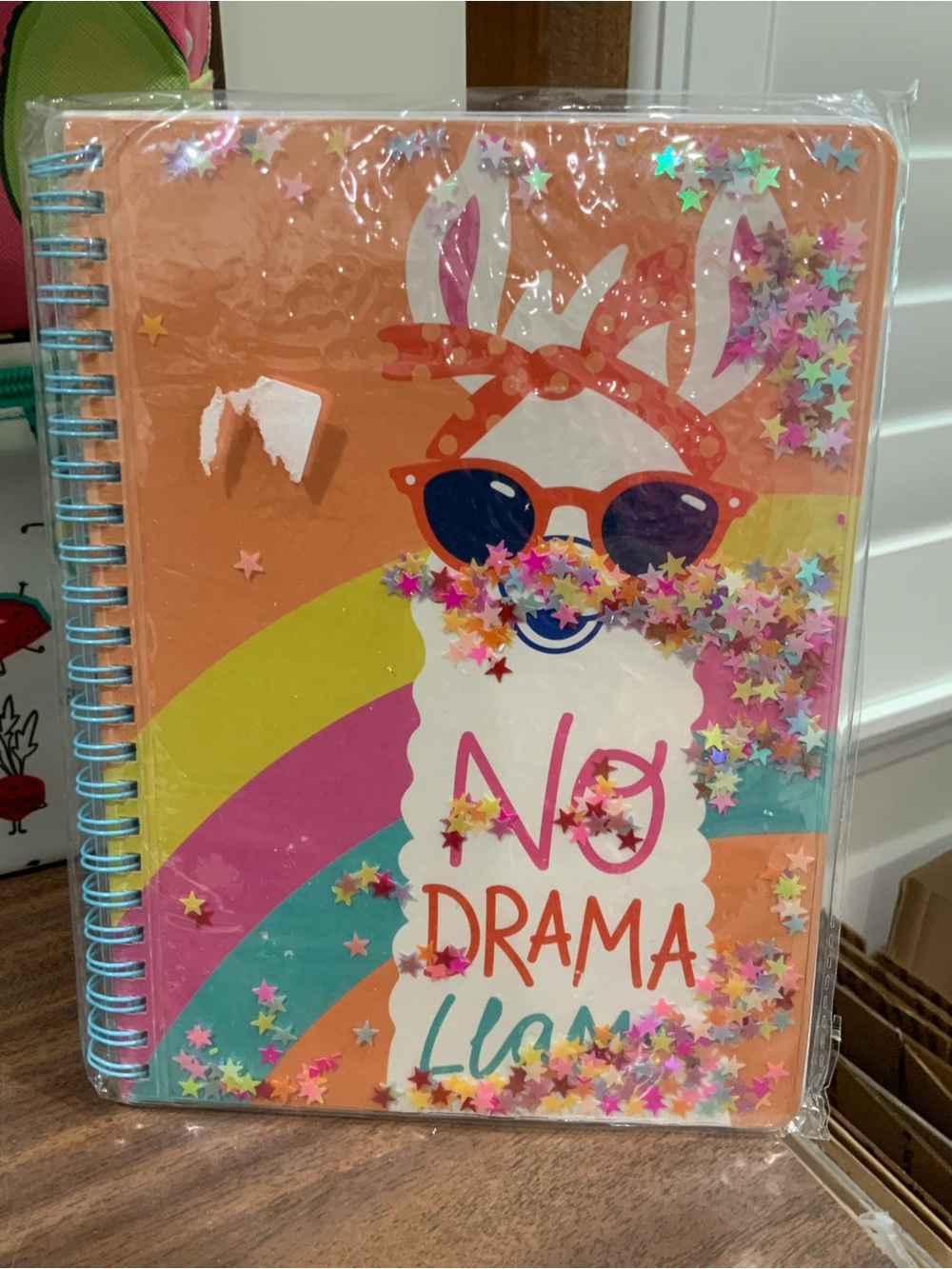 No Drama Llama Spiral Notebook – Colorful Star Confetti Cover